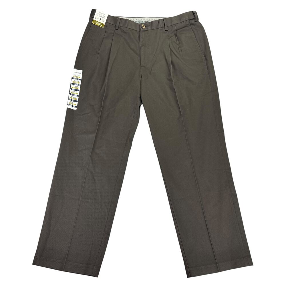 Haggar Mens Premium Iron Free Classic Fit Pleated Dress Pants Espresso 36x29